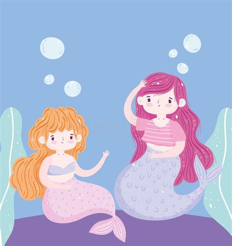 Cute Little Mermaids Decoration Cartoon Under The Sea Stock Vector