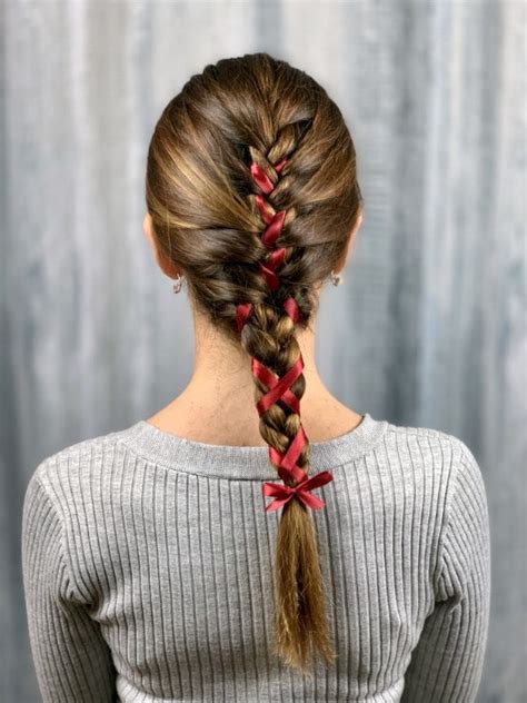 Beautiful And Simple Braid With Ribbon Hairstyle For Long Hair