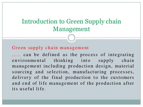 Introduction To Green Supply Chain Management