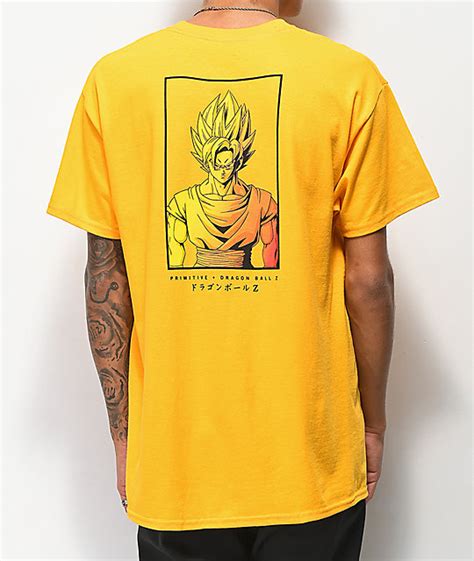 Primitive and dbz collaboration graphics screen printed at the left chest and back. Primitive x Dragon Ball Z Goku Saiyan Style Gold T-Shirt ...