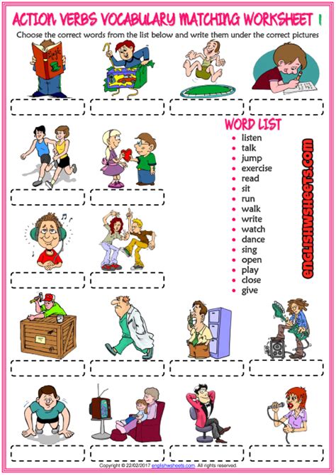 Vocabulary Matching Worksheet Action Verbs Worksheet Free Esl Hot Sex Picture