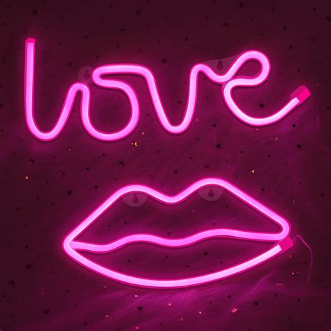 Eeekit Pink Led Neon Light Signs Love And Lip Shape Romantic Wall