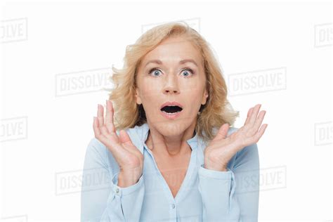 Shocked Mature Woman Isolated On White Stock Photo Dissolve