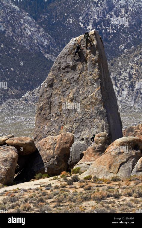 Climbers On Rock Alabama Hills At The Base Of Sierra Nevada Mountain