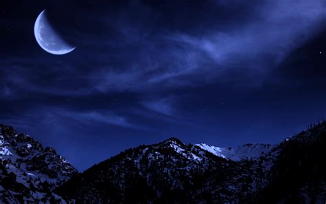 Картинки гора Природа Небо луны ночью лунный серп 3840x2400