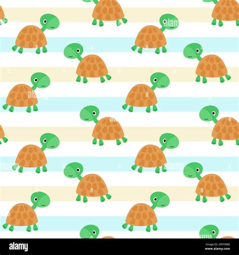 Turtle Pattern Cute Cartoon Characters Repeating Pattern Vector