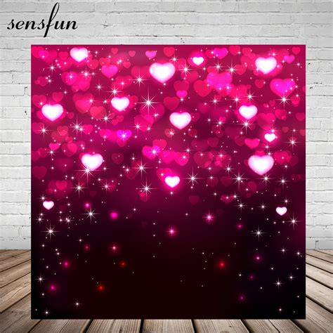 Hot Pink Small Bokeh Heart Photography Backdrop Black Glitter Valentine
