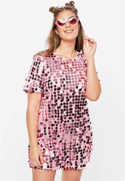 Missguided Curve Pink Sequin T Shirt Dress Plus Size Outfits