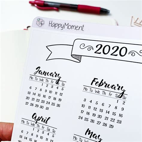 Bullet Journal Year At A Glance Sticker 2021 Or 2020 A5 Etsy Bullet