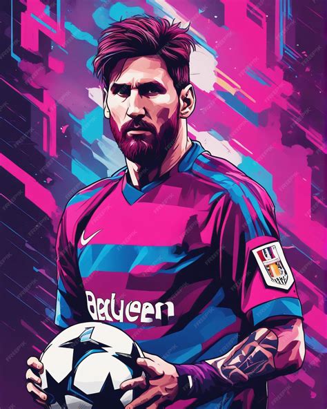 Ilustración De Arte De Línea Colorida De Lionel Messi Foto Premium