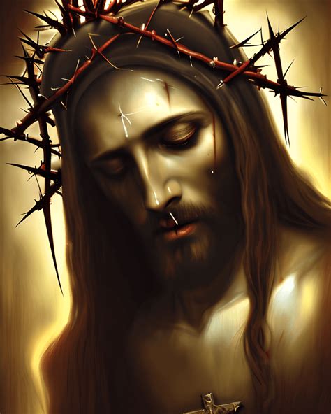 Jesus Wearing A Crown Of Thorns Dripping Blood In Agony · Creative Fabrica