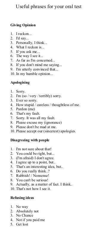 It is lengthy to administer, depending on the. Useful Phrases For Your Oral Test - English Learn Site