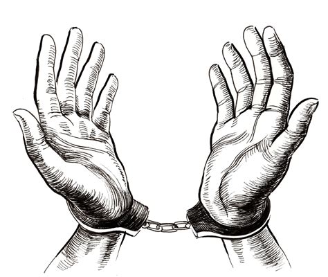 Premium Photo Hand With Handcuffs Ink Black And White Drawing