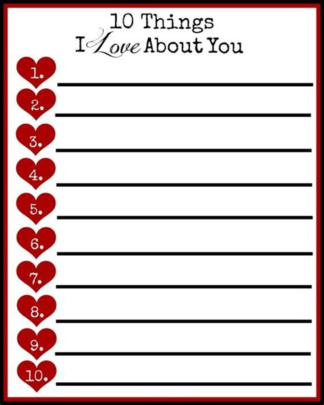 10 Things I Love About You Free Valentine Printable