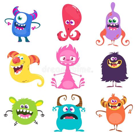 Funny Cartoon Monsters Set Vector Illustration Stock Vector