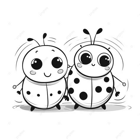 Cute Black And White Ladybugs Basic Simple Cute Cartoon Ladybugs Outline Isolated On White