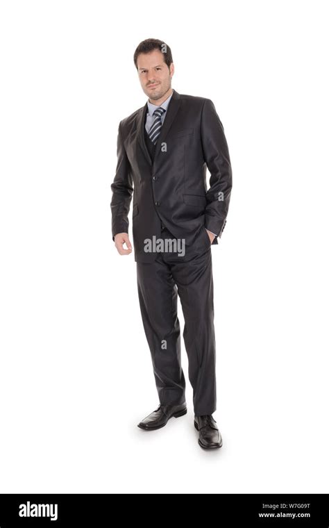Smart Businessman In A Black Suit In Full Body Length Isolated On White