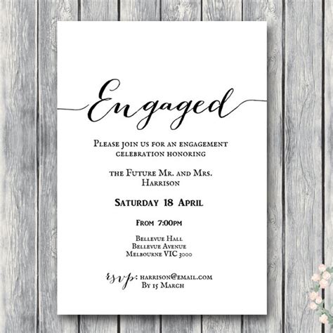 Printable Engagement Party Invitation Simple Black And White Invitations
