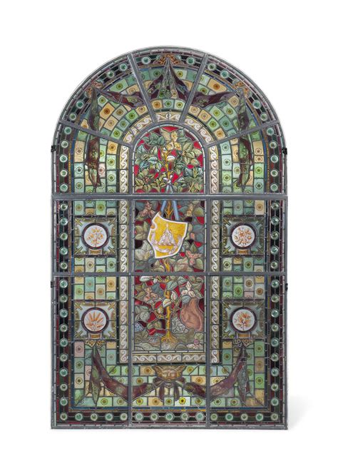 A Large Late Victorian Arched Stained Glass Window By Arthur Louis Moore 1849 1939 Late