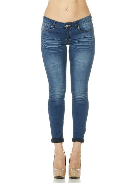 Skinny Jeans For Women Cuffed Stone Whisker Washed Denim Fit