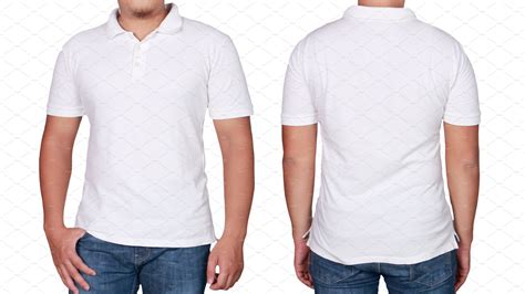 White Polo T Shirt Mock Up Front And Back View Isolated Male Model Wear Plain White Shirt