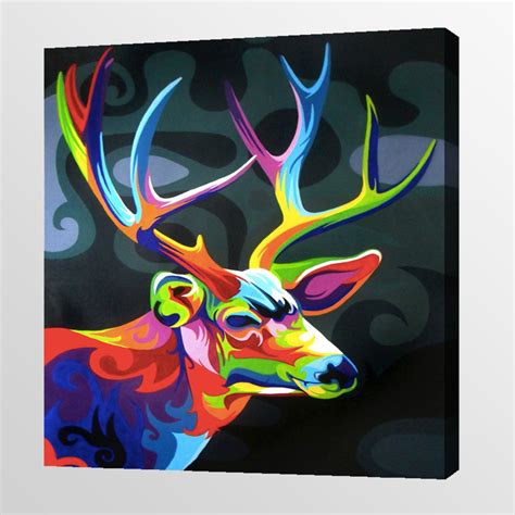 Colourful Abstract Deer Canvas Print Deer Painting Colorful Oil
