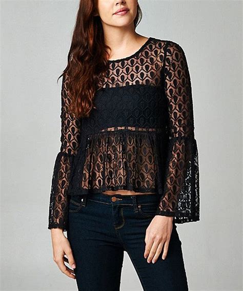 Esley Collection Black Lace Bell Sleeve Top Bell Sleeve Top Black