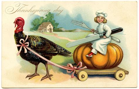 Vintage Thanksgiving Image Chef With Turkey The Graphics Fairy