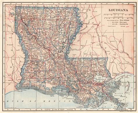 1925 Antique Louisiana Map Of Louisiana State Map Print