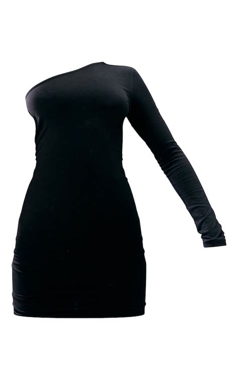 Black One Shoulder Long Sleeve Bodycon Dress Prettylittlething