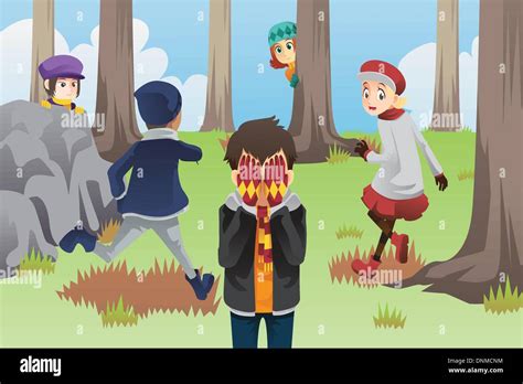 Girls Playing Hide Seek Park Stock Vector Images Alamy