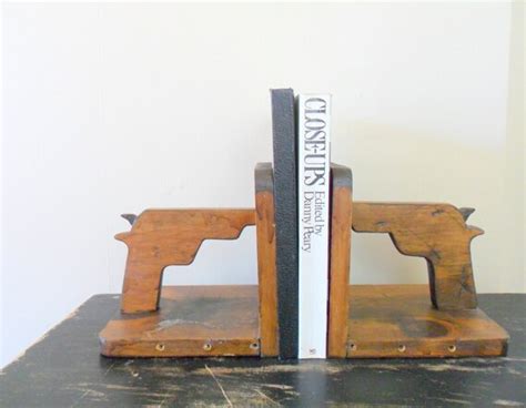 Handmade Vintage Wooden Gun Bookends For Him By Compostthis