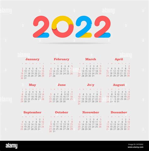 Calendario 2022 Anno Modello Vettoriale Colore La Settimana Inizia La