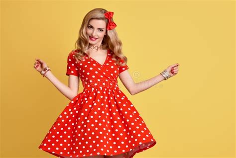 Fashion Pinup Girl In Red Polka Dots Dressvintage Stock Image Image