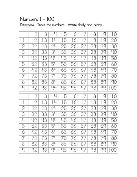 Trace Numbers 1 100 Activity Shelter Free Printable