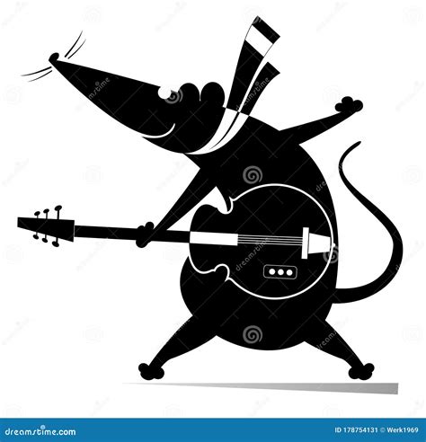 Cartoon Rat Or Mouse Plays Guitar Illustration Stock Vector