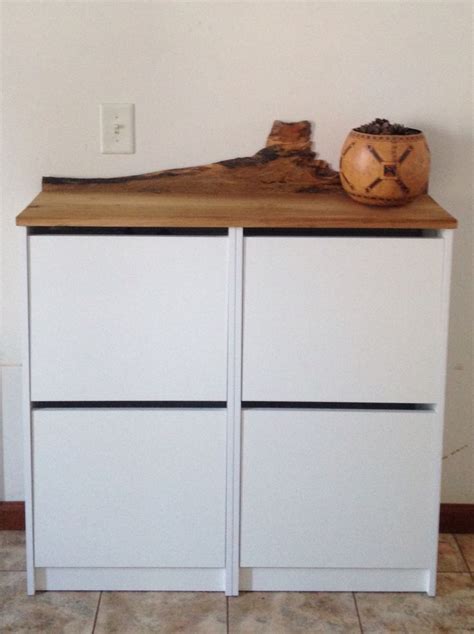 Looking to makeover a rather boring looking piece of furniture? IKEA Bissa hack. We replaced the top of two Bissas shoe ...