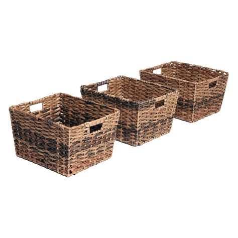 Seville Classics Decorative Woven Storage Baskets Set Of 3 Espresso