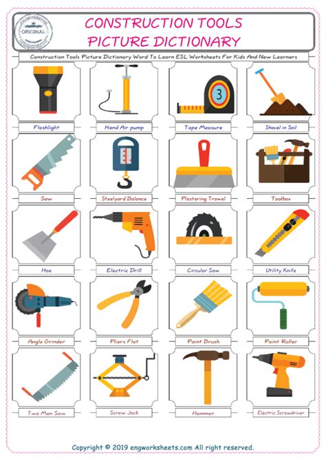 Construction Tools English Esl Vocabulary Worksheets Engworksheets