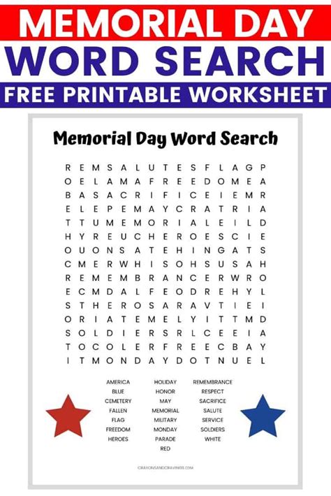 Free Memorial Day Word Search Puzzles Printable