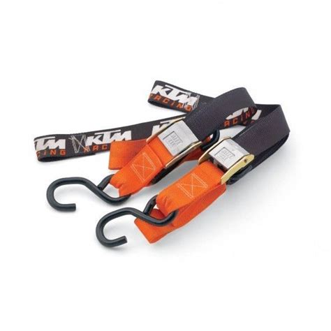 Make bike storage and transportation easy. KTM Motorcycle Tie down Straps With Soft Loop & Clip KT955000