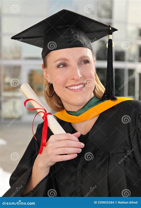 Happy Blond College Graduate Holding Diploma Stock Photo Image Of