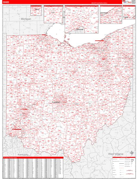 Ohio Zip Code Wall Map Red Line Style By MarketMAPS MapSales