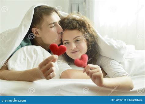 Beautiful Loving Couple Kissing In Bed Stock Image Image Of Caucasian