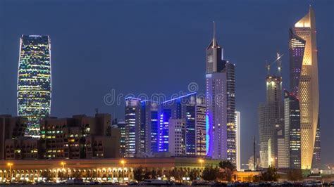 Skyline With Skyscrapers Night Timelapse In Kuwait City Downtown