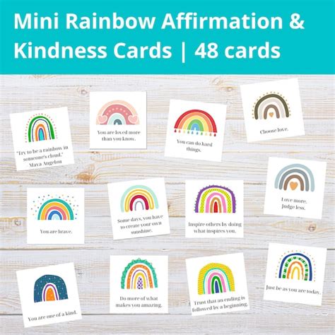 Rainbow Kindness Cards Printable Compliment Cards For Kids Etsy