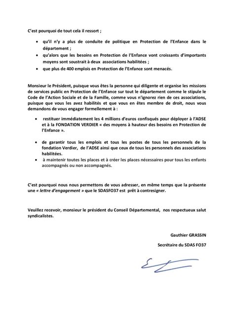 Demande De Lettre Dengagement Au Président Du Conseil Départemental 37