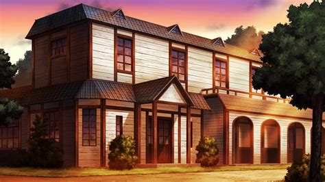 Anime Landscape Anime Big Wooden House On Sunset Landscape