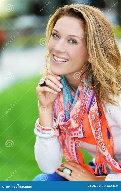 Portrait Of Charming Nice Looking Lady Stock Photo Image Of Outside