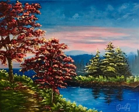 Sunset Over Gardner Lake Painting By Queen Of Arts Studio